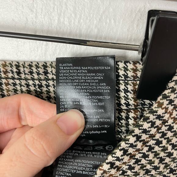 H&M | NWT Beige Brown Houndstooth Pull On High Waist Wide Leg Cropped Pants - Picture 7 of 7